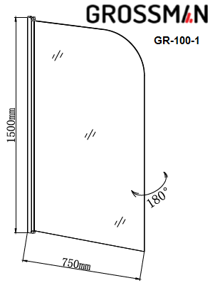 Стеклянная шорка на ванну Grossman  150х70 см GR-100/1