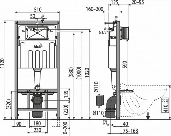 Комплект: Система инсталляции для унитазов 4 в 1 AlcaPlast Sadromodul AM101/1120+M70+M91 и Унитаз подвесной безободковый OWL Vind Cirkel-H с сиденьем DP микролифт OWLT190302