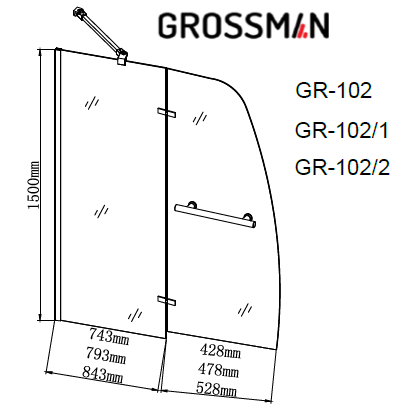 Стеклянная шорка на ванну Grossman  150х90 см GR-102