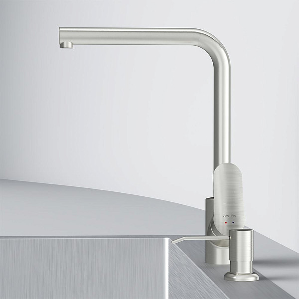 F8005D11 Like, набор 2в1: смеситель для кухни L-образный излив, диспенсер, сатин, шт.