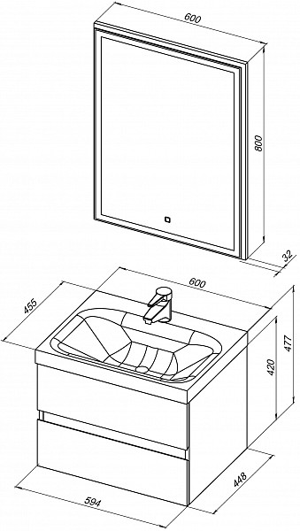 Мебель для ванной Aquanet Беркли 60 белый/дуб рошелье (зеркало белое) 00258905
