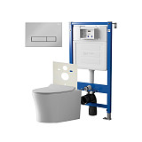 Сет: Система инсталляции Point Элемент для подвесного унитаза PN45120 + Клавиша смыва для инсталляции Point Меркурий, хром, PN44831C + Унитаз подвесной Point Вега безободковый, сиденье микролифт PN41711
