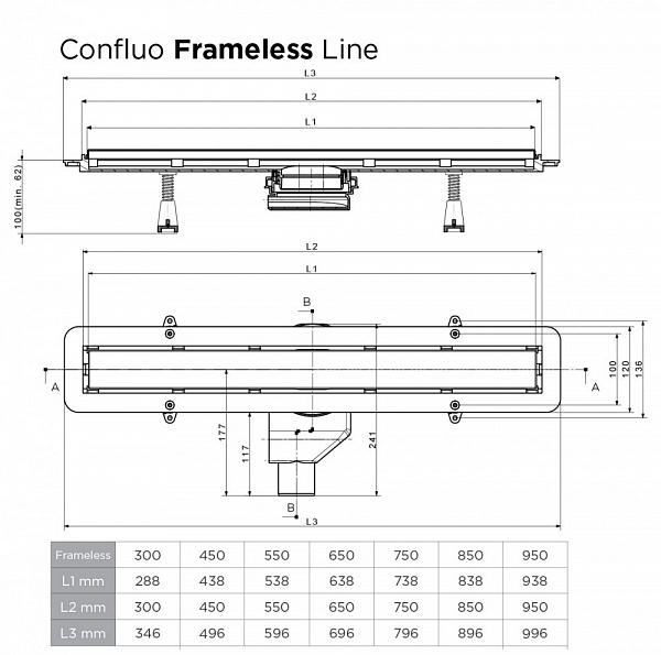 Душевой лоток Pestan Confluo Frameless Line 550 Gold