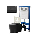 Сет: Система инсталляции Point Элемент для подвесного унитаза PN45120 + Клавиша смыва для инсталляции Point Виктория, черная/хром, PN44061BC + Унитаз подвесной Point Вега безободковый, чёрн мат, PN41711BM