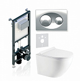 Комплект KOLLER POOL для монтажа  подвесного унитаза: Инсталляция Alcora ST 1200 с клавишей GRACE Chrome, Унитаз ROUND Rimless, сиденье дюропласт: SoftClose, Take Off, антибактериальное покрытие, система «Антивсплеск»