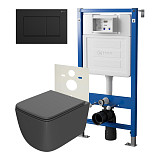 Сет: Система инсталляции Point Элемент для подвесного унитаза PN45120 + Клавиша смыва для инсталляции Point Ника, черная матовая, PN44081BM + Унитаз подвесной Point Меркурий безободковый, сид.дюропласт микролифт быстросъем, графит, PN41831GM