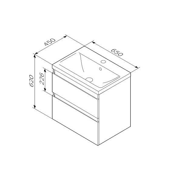 M85AFHX0652BM X-Joy, База под раковину, подвесная, 65 см, 2 ящика, черный матовый