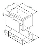 M90FHX06021WG GEM, База под раковину, подвесная, 60 см, 1 ящик push-to-open, цвет: белый, глянец
