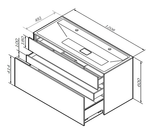 M50AFHX1203GM Inspire V2.0, База под раковину, подвесная, 120 см, 3 ящика, push-to-open, графит мато