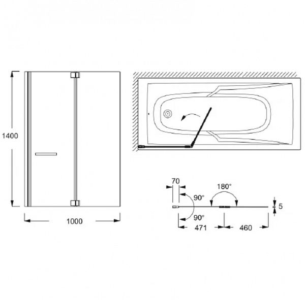 Шторка для ванны с двойной панелью 100x140 см Jacob Delafon Adequation E4931-GA