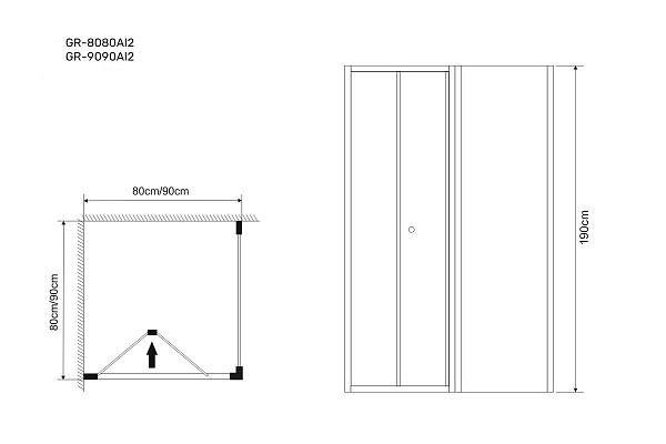 Душ.ограждение GR-8080 Alba2 (80*80*190) квадрат, складывающаяся дверь из двух частей 1 место