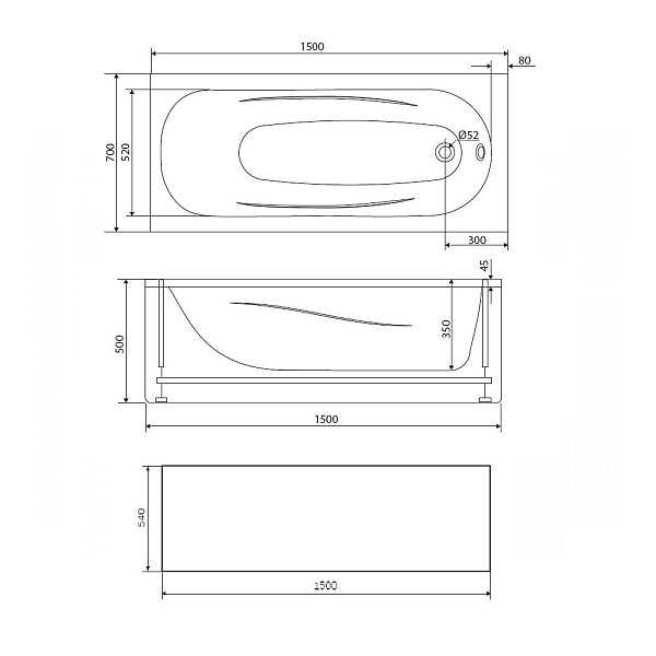 WILL-150-070W-P  Панель к ванне Willow 150 x 70 см
