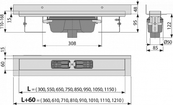 Душевой лоток AlcaPlast APZ1016-950 Wall Водоотводящий желоб