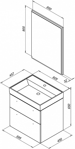 Мебель для ванной Aquanet Nova 60 дуб рошелье (2 ящика) 00246281