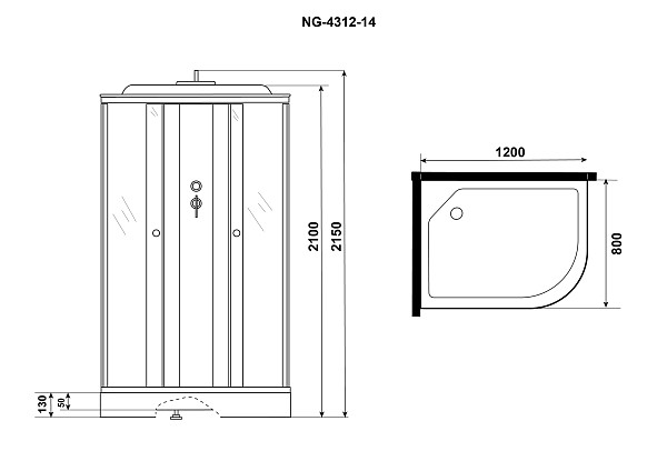 Душ.каб. NG-4312-14L (1200х800х2150) низкий поддон(13см) стекло МАТОВОЕ 3 места