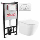 Система инсталляций Circulo :инсталяция, кнопка белая, унитаз подвесной безободковый, сиденье дюропласт , микролифт , быстросьемное  Selena C001WG/M70