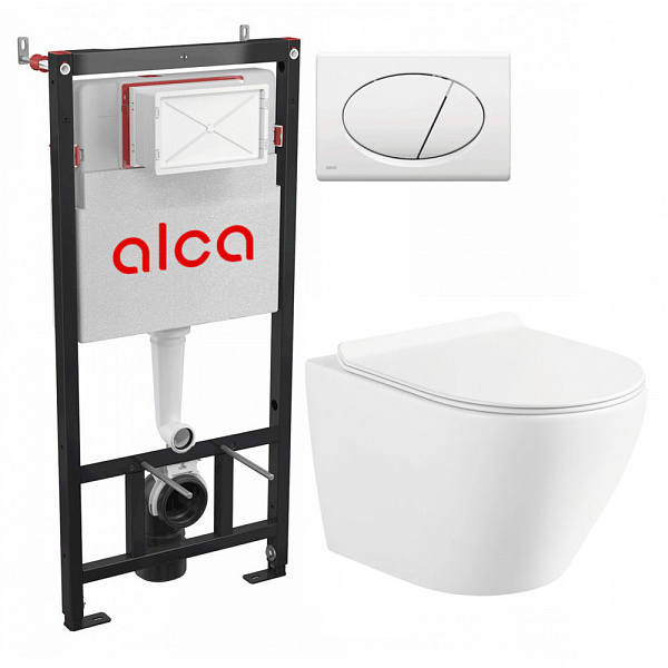 Система инсталляций Circulo :инсталяция, кнопка белая, унитаз подвесной безободковый, сиденье дюропласт , микролифт , быстросьемное  Selena C001WG/M70