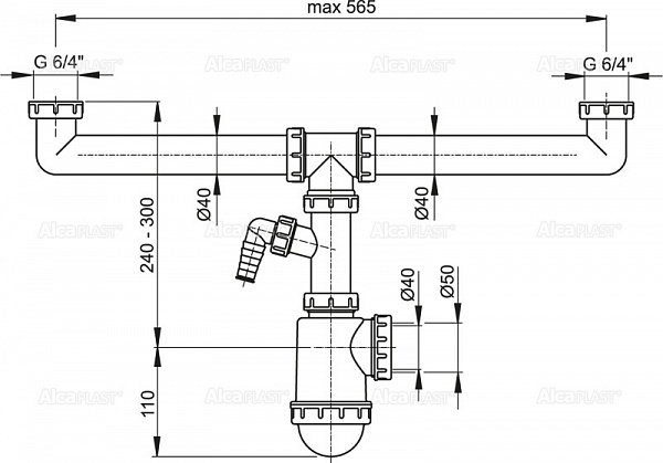 Сифон для мойки AlcaPlast A448P-DN50/40