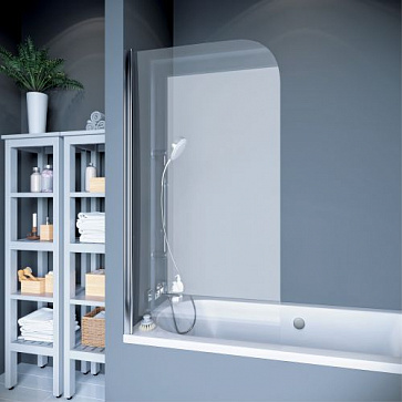 Шторка для ванны "KOLLER POOL" одноэлементная Waterfall Line QP 93 Right 750x1400 прозрачная Transparent  6мм CALC FREE хром