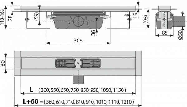 Душевой лоток AlcaPlast APZ6-300 Professional Водоотводящий желоб