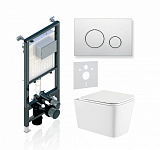 Комплект KOLLER POOL для монтажа  подвесного унитаза: Инсталляция Alcora ST 1200 с клавишей TWIN  White, Унитаз KVADRO Rimless, сиденье дюропласт: SoftClose, Take Off, антибактериальное покрытие, система «Антивсплеск»
