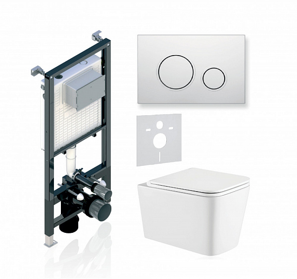 Комплект KOLLER POOL для монтажа  подвесного унитаза: Инсталляция Alcora ST 1200 с клавишей TWIN  White, Унитаз KVADRO Rimless, сиденье дюропласт: SoftClose, Take Off, антибактериальное покрытие, система «Антивсплеск»