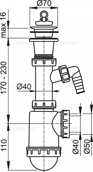 Сифон для мойки AlcaPlast A442P-DN50/40