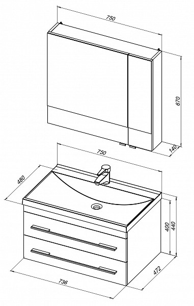 Мебель для ванной Aquanet Нота NEW 75 белый (камерино) 00231060