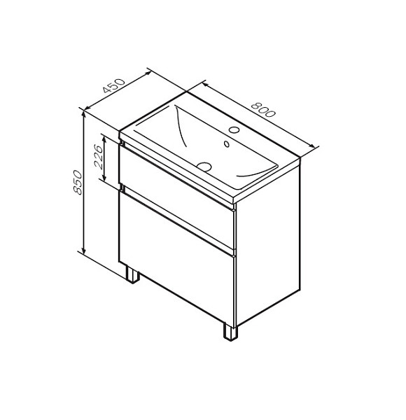M85AFSX0802WG X-Joy, База под раковину, напольная, 80 см, 2 ящика, белый глянец
