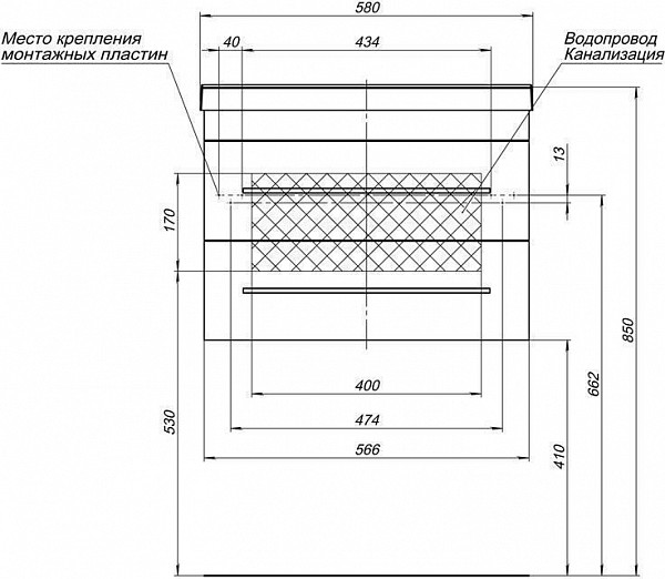 Комплект мебели для ванной Aquanet Нота NEW 58 белый (камерино) 00230291