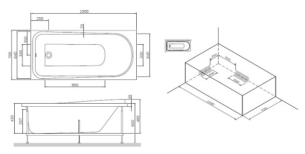 W80A-150-070W-A Like, ванна акриловая A0 150х70 см, шт