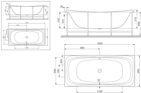 W30A-180-080W-P Sensation, панель фронтальная для ванны Sensation A0 180х80 см, шт