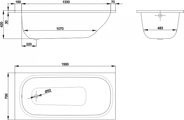 Стальная ванна Bette  Form 150х70 2941-000AD с шумоизоляцией