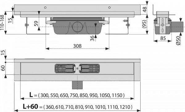 Душевой лоток AlcaPlast APZ16-1150 Wall Водоотводящий желоб