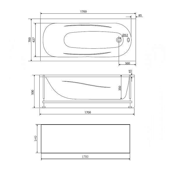 WILL-170-070W-P  Панель к ванне Willow 170 x 70 см