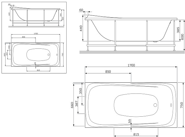 W30A-170-075W-R Sensation, каркас для ванны акриловой A0 170х75 см