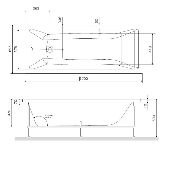 W93A-170-070W-R Gem  каркас для ванны 170х70 см