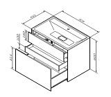 M50AFHX0803EGM Inspire V2.0, База под раковину, подвесная, 80 см, 3 ящика, push-to-open, элегантный