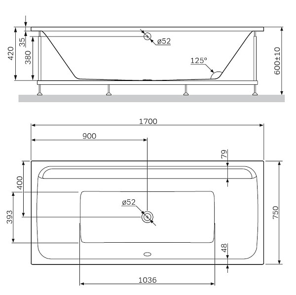 W52A-170-075W-A Inspire V2.0 Ванна акриловая 170х75 A0, шт