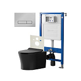 Сет: Система инсталляции Point Элемент для подвесного унитаза PN45120 + Клавиша смыва для инсталляции Point Меркурий, хром, PN44831C + Унитаз подвесной Point Вега безободковый, чёрн мат, PN41711BM