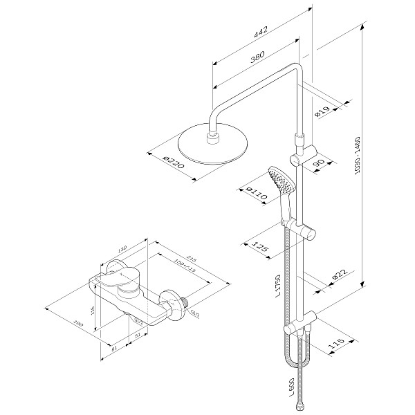 F40885A24 X-Joy, набор: душевая система, смеситель д/душа, хром, шт.