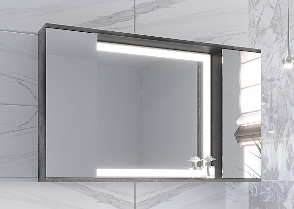 Зеркало-шкаф LED "Дэрри 100", бетон / цемент, 2 части