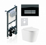 Комплект KOLLER POOL для монтажа  подвесного унитаза: Инсталляция Alcora ST 1200 с клавишей INTEGRO Black Glass, Унитаз ORION Rimless, сиденье дюропласт: SoftClose, Take Off, антибактериальное покрытие, система «Антивсплеск»