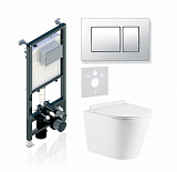 Комплект KOLLER POOL для монтажа  подвесного унитаза: Инсталляция Alcora ST 1200 с клавишей KVADRO  White, Унитаз ORION Rimless, сиденье дюропласт: SoftClose, Take Off, антибактериальное покрытие, система «Антивсплеск»