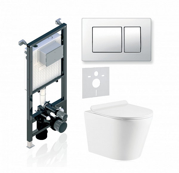 Комплект KOLLER POOL для монтажа  подвесного унитаза: Инсталляция Alcora ST 1200 с клавишей KVADRO  White, Унитаз ORION Rimless, сиденье дюропласт: SoftClose, Take Off, антибактериальное покрытие, система «Антивсплеск»