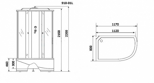 Душ.каб. NG-910-01L (1200х800х2200) высокий поддон(46см) стекло ТОНИРОВАННОЕ 4 места