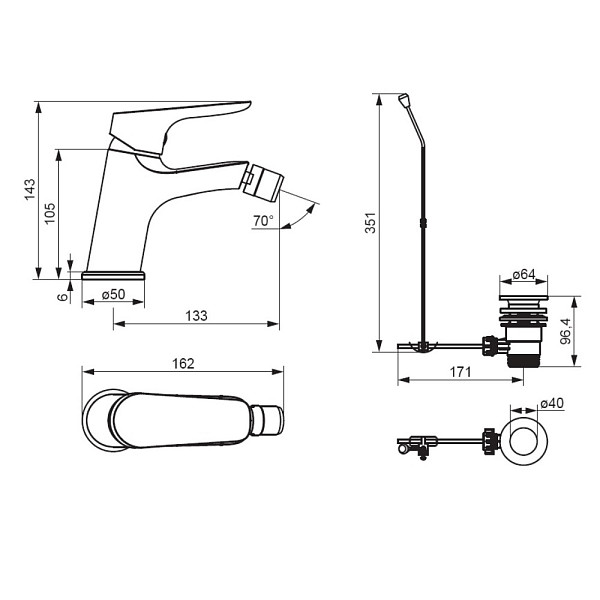 770240300 Jupiter, смеситель для биде с донным клапаном, чёрный