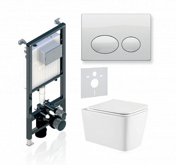 Комплект KOLLER POOL для монтажа  подвесного унитаза: Инсталляция Alcora ST 1200 с клавишей ROUND  White, Унитаз KVADRO Rimless, сиденье дюропласт: SoftClose, Take Off, антибактериальное покрытие, система «Антивсплеск»