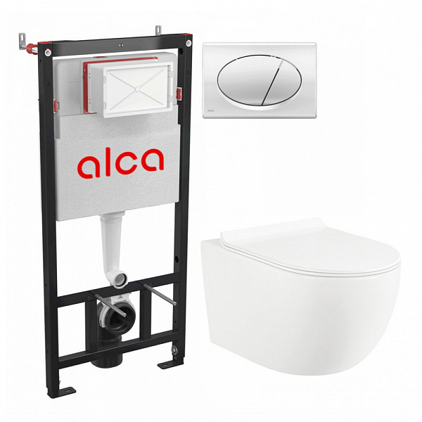 Система инсталляций Esfera:инсталяция, кнопка хром, унитаз подвесной безободковый, сиденье дюропласт , микролифт , быстросьемное  Selena E001WG/M71