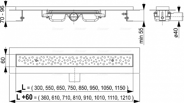 Душевой лоток AlcaPlast с решеткой Антивандал APZ111-850 Low Водоотводящий желоб с решеткой
